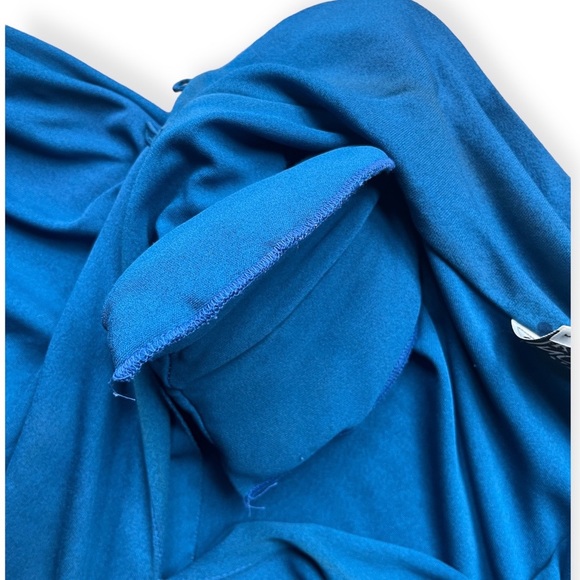 RARE 1980s era Norma Kamali Blue Peplum Dress w/Shoulder Pads, sz 12 - Picture 7 of 11